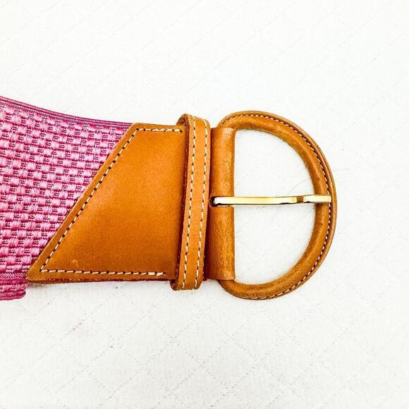 Guy Laroche France Vintage Pink Stretch Woven Color Belt Leather Accent Size 32 main image 4